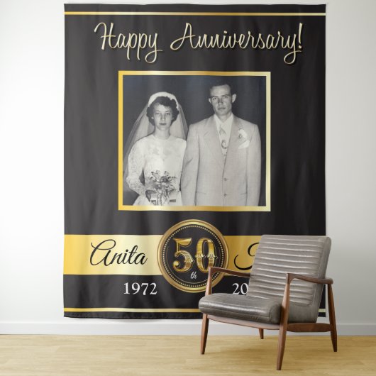 50ste huwelijksjubileum gouden jubileum foto wandkleed (In situ)