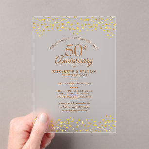 50ste huwelijksjubileum Gouden liefdesharten Acryl Uitnodigingen