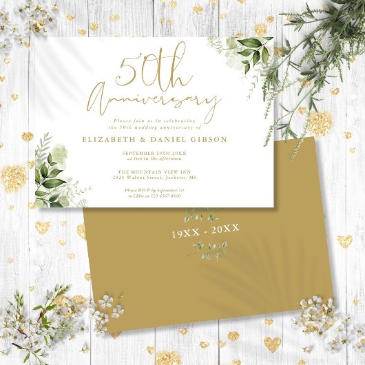 50ste Huwelijksjubileum Gouden Script Bloem Kaart