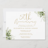 50ste Huwelijksjubileum Gouden Script Bloem Kaart (Voorkant)