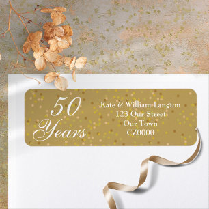 50ste huwelijksjubileum gouden stof confetti etiket