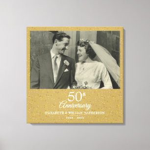 50ste huwelijksjubileum gouden stof confetti foto canvas afdruk