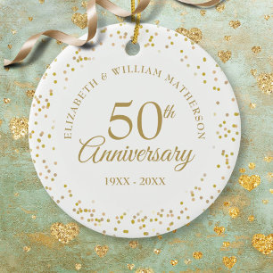 50ste huwelijksjubileum gouden stof confetti keramisch ornament