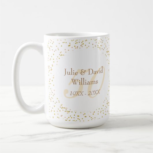 50ste huwelijksjubileum gouden stof confetti koffiemok (Links)