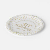 50ste huwelijksjubileum gouden stof confetti papieren bordje (Gekanteld)