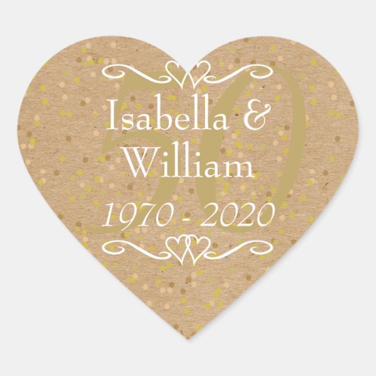 50ste huwelijksjubileum goudstof confetti hart sticker (Voorkant)