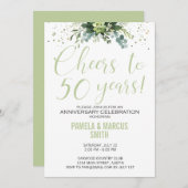 50ste huwelijksjubileum groene bloemrijke modern kaart (Voorkant / Achterkant)