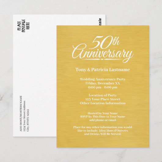 50ste huwelijksjubileum grote afdruk goud briefkaart (Voorkant / Achterkant)
