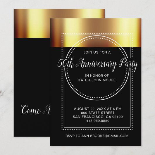 50ste huwelijksjubileum Metallic Goud Zwart Kaart (Voorkant / Achterkant)