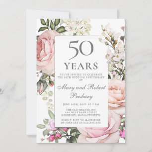 50ste huwelijksjubileum Roze Roos Bloemstuk Kaart