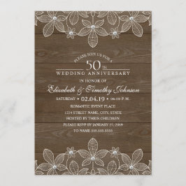 50ste huwelijksjubileum Rustic Hout Landelijk Kant Kaart