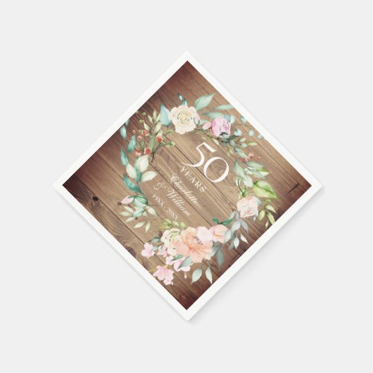 50ste huwelijksjubileum Rustieke houten roos bloem Servet (Hoek)