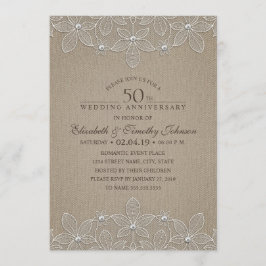 50ste huwelijksjubileum Rustieke jute en kant Kaart