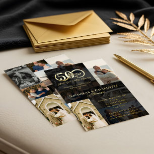 50ste huwelijksjubileum Toen & Nu Fotocollage Folie Uitnodiging