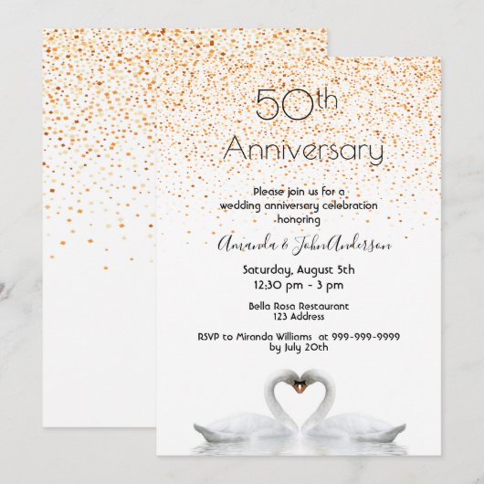 50ste huwelijksjubileum twee zwanen verliefd wit kaart (Voorkant / Achterkant)