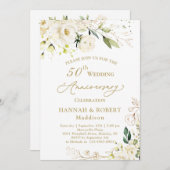 50ste huwelijksjubileum witte rozen blad kaart (Voorkant / Achterkant)