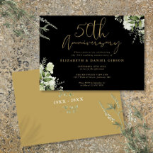 50ste Huwelijksjubileum Zwart en Goud Bloemmotief