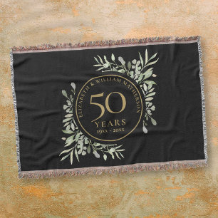50ste huwelijksjubileum Zwart Goud Groene Blad Deken