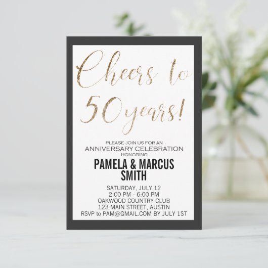 50ste huwelijksjubileum Zwart Goud Modern  Kaart (Staand voorkant)
