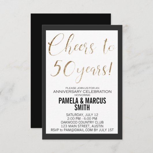 50ste huwelijksjubileum Zwart Goud Modern  Kaart (Voorkant / Achterkant)