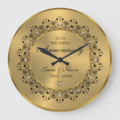 50ste huwelijksjubileum Zwart Mandala op Goud Grote Klok (Voorkant)