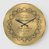 50ste huwelijksjubileum Zwarte Mandala op Goud Grote Klok (Voorkant)