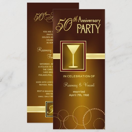 50ste huwelijksjubileumfeest - Gouden monogram Kaart (Voorkant / Achterkant)