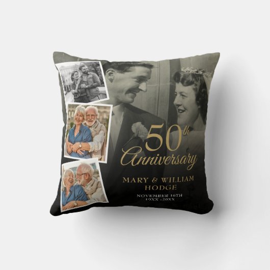 50ste huwelijksverjaardag 5 foto collage kussen (Achterkant)