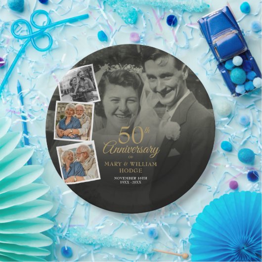 50ste huwelijksverjaardag 5 foto collage papieren bordje (Feest)