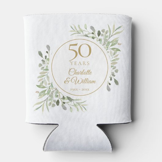 50ste huwelijksverjaardag Aquarel Groene Tinten Blikjeskoeler (Achterkant)