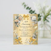 50ste huwelijksverjaardag Bloemengoud uitnodiging (Staand voorkant)