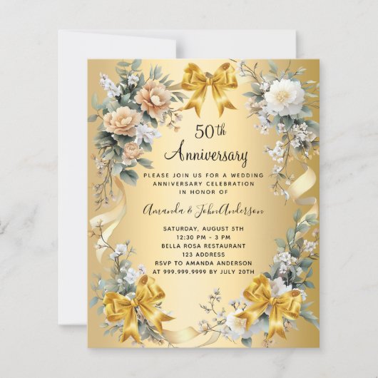 50ste huwelijksverjaardag Bloemengoud uitnodiging (Voorkant)