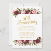 50ste huwelijksverjaardag Bourgondië Roze Goud Kaart (Voorkant)