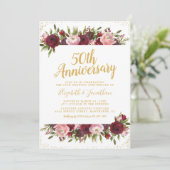 50ste huwelijksverjaardag Bourgondië Roze Goud Kaart (Staand voorkant)