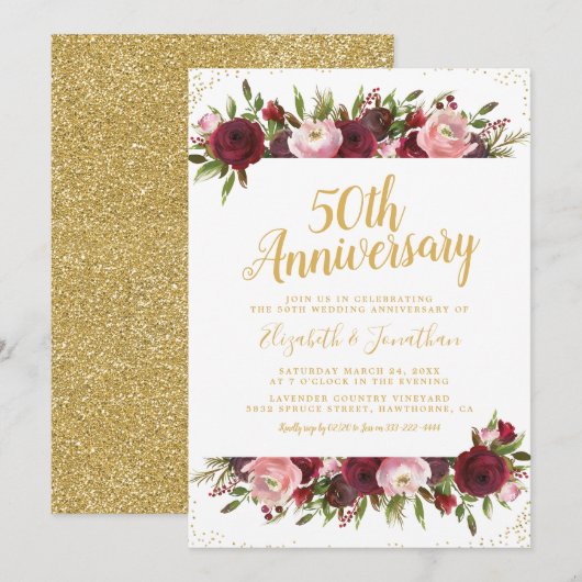50ste huwelijksverjaardag Bourgondië Roze Goud Kaart (Voorkant / Achterkant)
