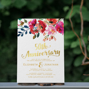 50ste huwelijksverjaardag Elegante gouden bloemen Kaart