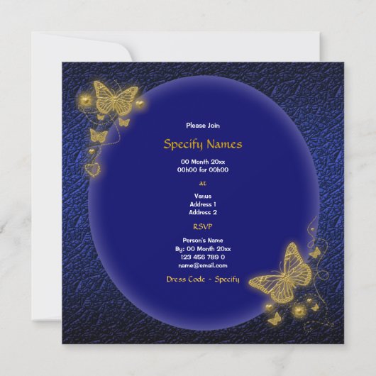 50ste huwelijksverjaardag elegante vlinder goud kaart (Achterkant)
