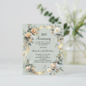 50ste huwelijksverjaardag Florals Gold Invitation (Staand voorkant)