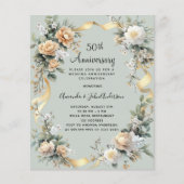 50ste huwelijksverjaardag Florals Gold Invitation (Voorkant)