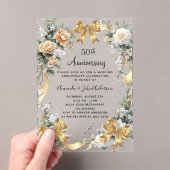 50ste huwelijksverjaardag gele bloemen gouden boge acryl uitnodigingen (Insitu (Draagbaar))