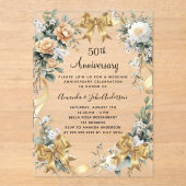 50ste huwelijksverjaardag gele bloemen gouden boge acryl uitnodigingen (Voorkant)