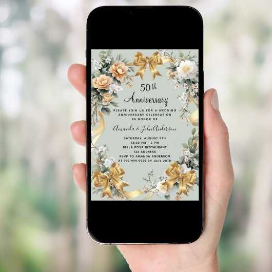 50ste huwelijksverjaardag gele bloemen gouden boog kaart