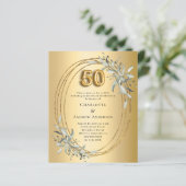 50ste huwelijksverjaardag Gold Greenery uitnodigin (Staand voorkant)