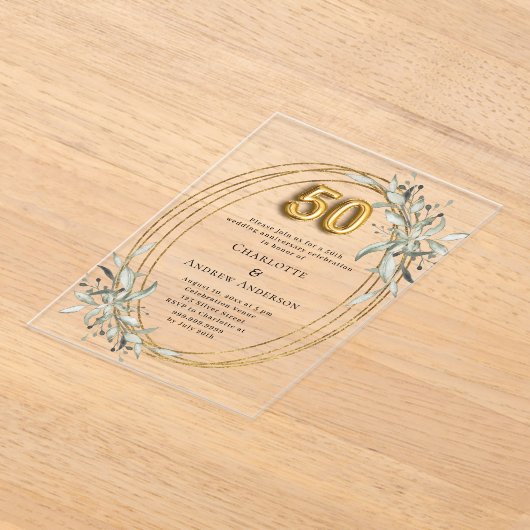 50ste huwelijksverjaardag goud groen helder acryl uitnodigingen (Laagn)