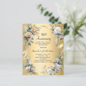 50ste huwelijksverjaardag gouden bloemen uitnodigi (Staand voorkant)