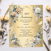 50ste huwelijksverjaardag gouden bloemen uitnodigi