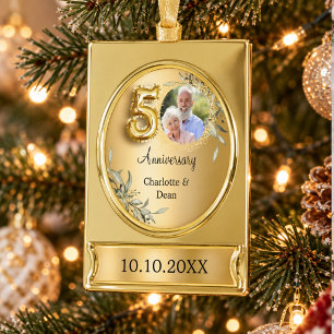 50ste huwelijksverjaardag gouden foto groen verguld banner ornament