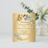 50ste huwelijksverjaardag gouden foto uitnodiging (Staand voorkant)