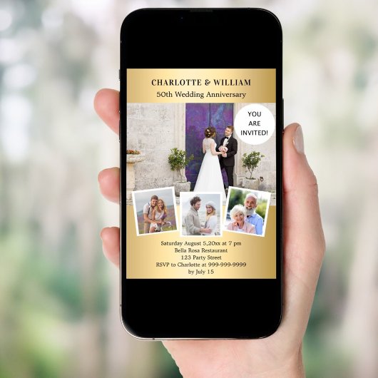 50ste huwelijksverjaardag gouden fotocollage kaart