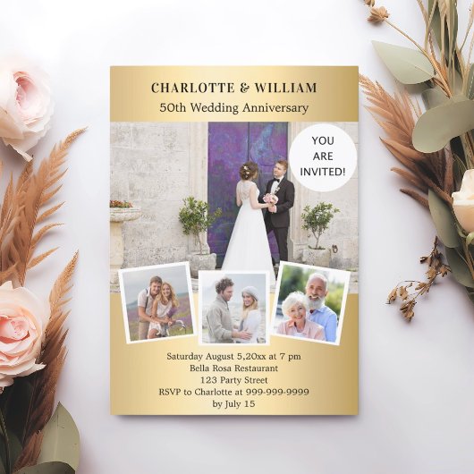 50ste huwelijksverjaardag gouden fotocollage kaart